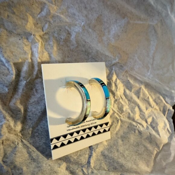 Turquoise and Opal Earrings - Picture 1 of 4